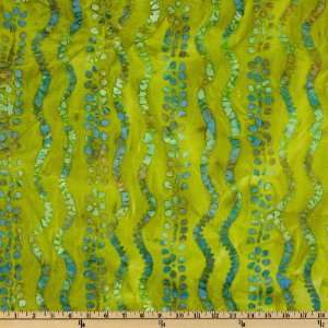  44 Wide Indian Batik Tribal Stripe Lime/Blue Fabric By 