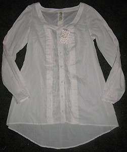 NEW FREE PEOPLE 80s Cotton Voile LACE/Pleated Inset TUNIC BLOUSE M L 