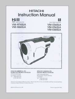 Hitachi VM H765LA VM H665LA VM E565LA VM E563 LA Instruction Manual 