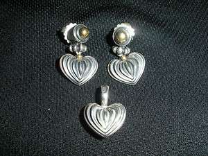 Lagos Caviar Sterling Silver/.925 & 18K Gold Heart Earrings/Pendant 