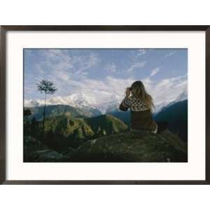  Woman with Binoculars Near the Annapurna Range, Nepal 