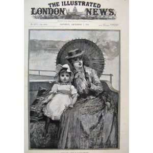  1888 Woman Child Parasol Beautiful Antique Print