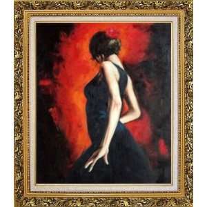   Oil Painting, with Ornate Antique Dark Gold Wood Frame 30 x 26 inches