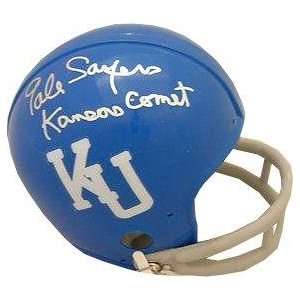  Signed Gale Sayers Mini Helmet   Kansas Jayhawks 2bar TB 