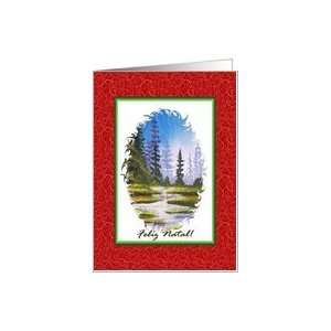  Portuguese Feliz Natal, Pine Trees Painting Card Health 