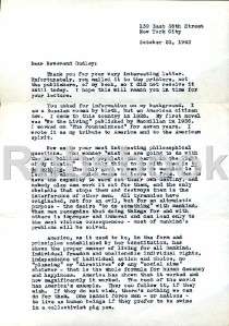 AYN RAND 3 Page Typed Letter SIGNED 1943 w/ envelope  