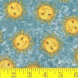  45 Wide Smiling Sun Teal Fabric By The Yard Arts 