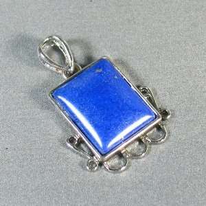  Lapis Sterling Silver Plated Pendant   Ladies Blue Square Stone 