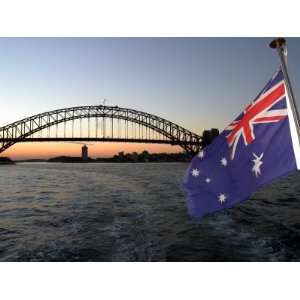 Australian Flag and Sydney Harbor Bridge at Dusk, Australia Premium 