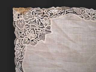 Victorian Ivory Linen Tape Lace Handkerchief  