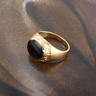   9K Yellow Gold Filled Black Onyx Mens Round Ring Bands Size 10  