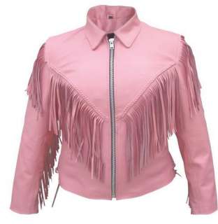 Ladies Pink Leather Motorcycle Jacket W/ Laces & Liner XS,S,M,L,XL,2XL 