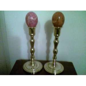  Partylite Brass Candle Holders with Alabaster Eggs 