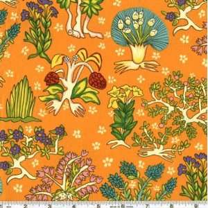  45 Wide Buddha Party Floral Orange Fabric By The Yard 