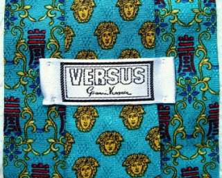 Versace Versus Tie Yellow Vines & Red Signs Bluish Green Necktie 