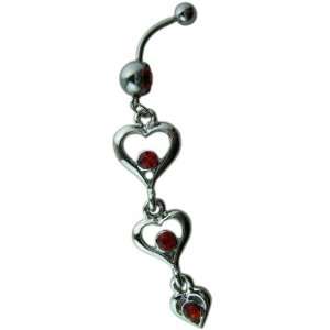   Bar Silver   Chandelier Style   Tri Heart 3 tier Hearts Belly Button