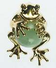 LADIES 10K SOLID YELLOW GOLD JADE FROG GEMSTONE ESTATE 