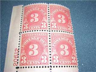 Vintage Plate Block 3 Cent Postage Due stamps No Hinge mint  