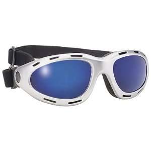 Sports Motorcycle Silver Goggles Blue Mirror Lens 