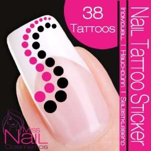  Nail Art Tattoo Sticker Circle / Dots   pink / black 