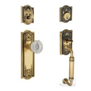 Handleset   meadows with c grip and crystal knob in antique brass an