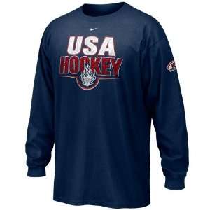  Nike USA Olympic Hockey Team Navy Blue Logo Long Sleeve T 