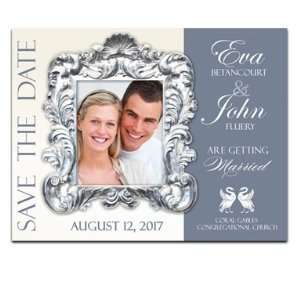  150 Save the Date Cards   Swan Blockcut Pewter Office 