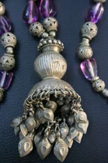 AFGHAN TRADITIONAL AMETHYST STONE DANGY SILVER NECKLACE  