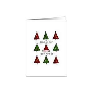  Swedish   Trees and Santa Hat Christmas Card Health 