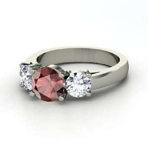  Arpeggio Ring, Round Red Garnet Platinum Ring with Diamond 