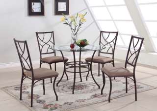 PC Set Round Glass & Metal Dining Room Kitchen Dinette Set Table And 