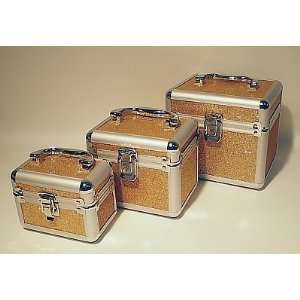  3 Pcs Glitter Gold Jewelry & Cosmetic Case Set Kitchen 