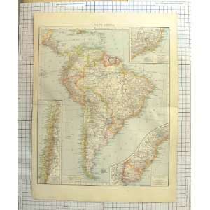  ANTIQUE MAP c1900 SOUTH AMERICA FALKLAND URUGUAY CHILE 