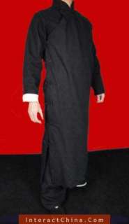 Black Kung Fu Martial Art Long Coat Gown Robe Cheongsam  