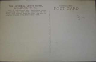 Lewisburg WV Hotel Postcard  