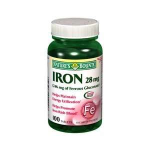  NATURES BOUNTY IRON 28MG FERROUS GLUC 1200 100Tablets 