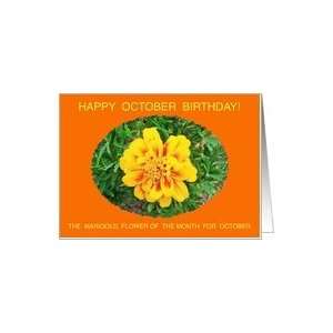 Happy Birthday, Flower of the Month, October, Marigold Greeting Card 