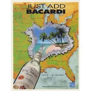  1994 Just Add Bacardi Rum Beach USA Map Print Ad (51373 