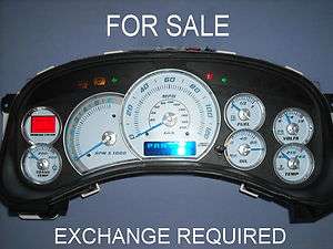 FOR SALE 99 02 REBUILT CADILLAC ESCALADE WHITE GAUGE CLUSTER WITH BLUE 