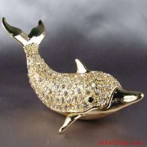  Gold Plated Dolphin / Porpoise,trinket Gift Box with Clear 