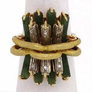    Unique 18K Gold, Diamonds & Jade Handmade Vintage Ring Jewelry