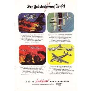 1945 WWII Ad Lockheed P 38 Lightning Fighter Plane Der Gabelshwanz 