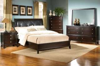 LIFESTYLE FURNITURE 7185 King Faux Leather Headboard Bedroom Set 
