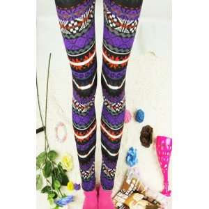   Purple Flower Cotton Skinny Women Leggings Pants 
