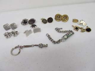 Assorted Vintage Cufflinks Cuff Links + Keychain and Souvenir Bracelet 