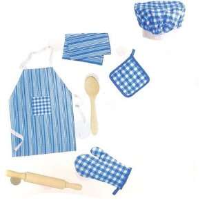  7 pc. Deluxe Chef SET Kids Hat Boys Blue Apron Cooking 