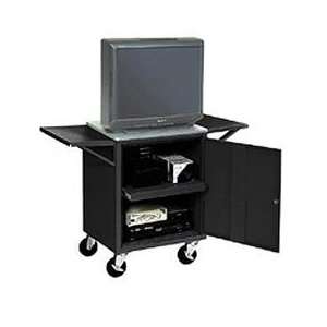   Black Side Shelves For Security Audio Visual Cart