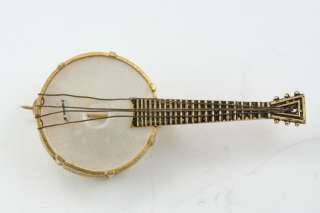 Vintage Costume Jewelry SPAIN Damascene Banjo Instrument Brooch Pin 