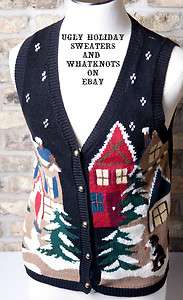 Ugly Christmas Sweater vest black with dog  