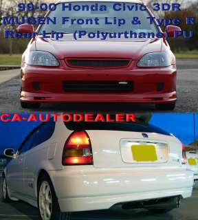 99 00 Honda Civic Mugen Front + Type R Rear Bumper Lip + Yellow Fog 